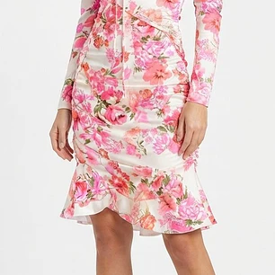 Vestido Midi Floral  Mangas Abullonadas y Fruncido SHEIN MOD (XS) NUEVO CON ETIQUETAS