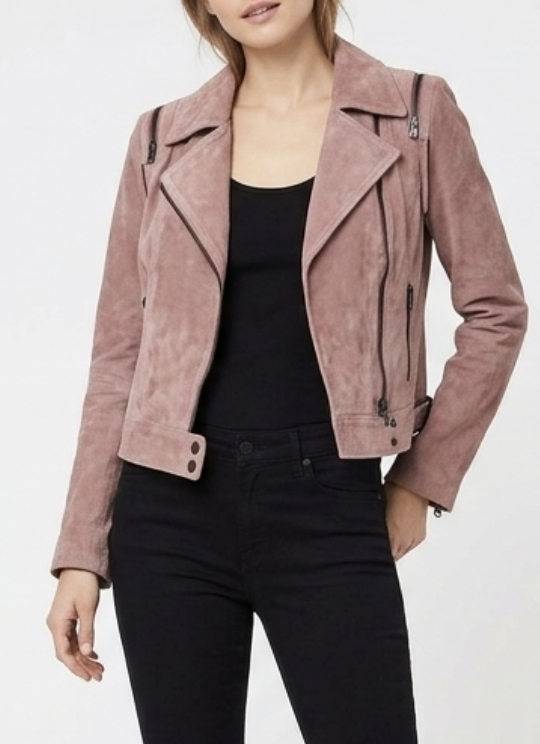 Biker 100% Cuero Gamuza Rosa Ahumado Mangas Desmontables VERO MODA (XS) NUEVO CON ETIQUETAS 3