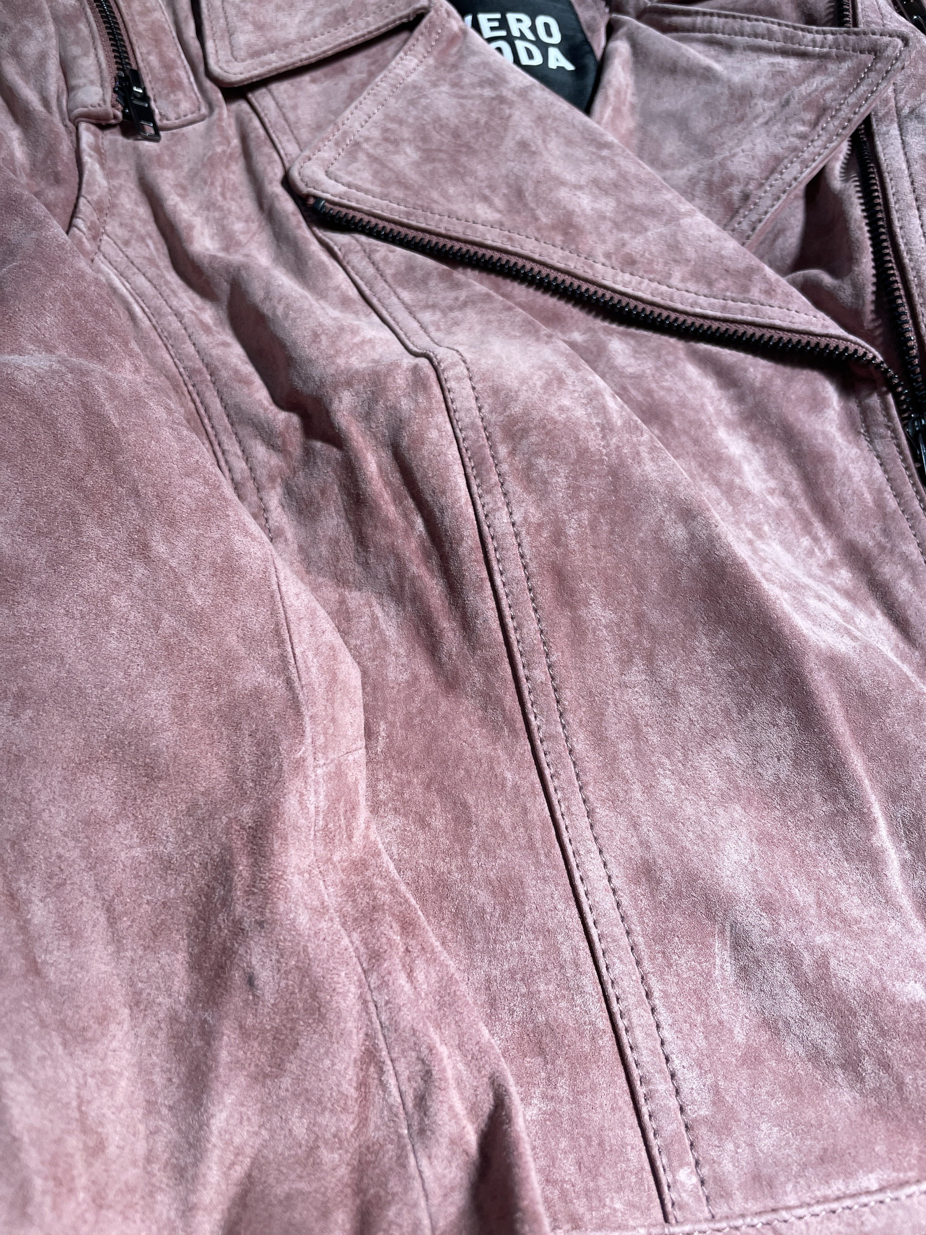 Biker 100% Cuero Gamuza Rosa Ahumado Mangas Desmontables VERO MODA (XS) NUEVO CON ETIQUETAS 5