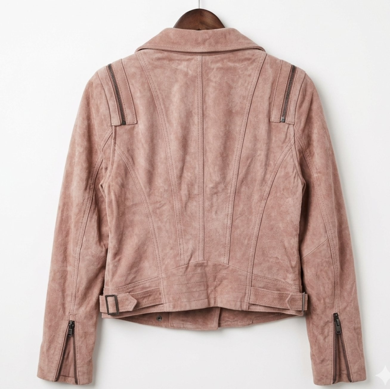 Biker 100% Cuero Gamuza Rosa Ahumado Mangas Desmontables VERO MODA (XS) NUEVO CON ETIQUETAS 7