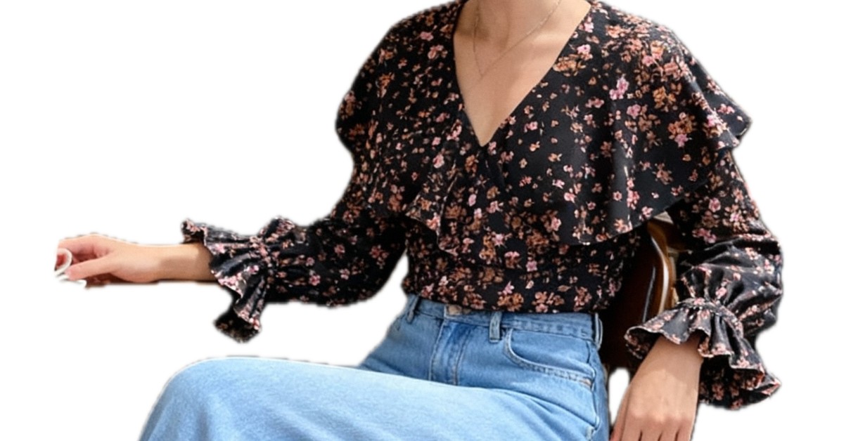 Blusa Floral Con Escote En V y Volantes TOPSHOP (M) NUEVO CON ETIQUETAS 3