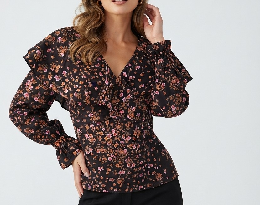Blusa Floral Con Escote En V y Volantes TOPSHOP (M) NUEVO CON ETIQUETAS 1