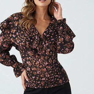 Blusa Floral Con Escote En V y Volantes TOPSHOP (M) NUEVO CON ETIQUETAS