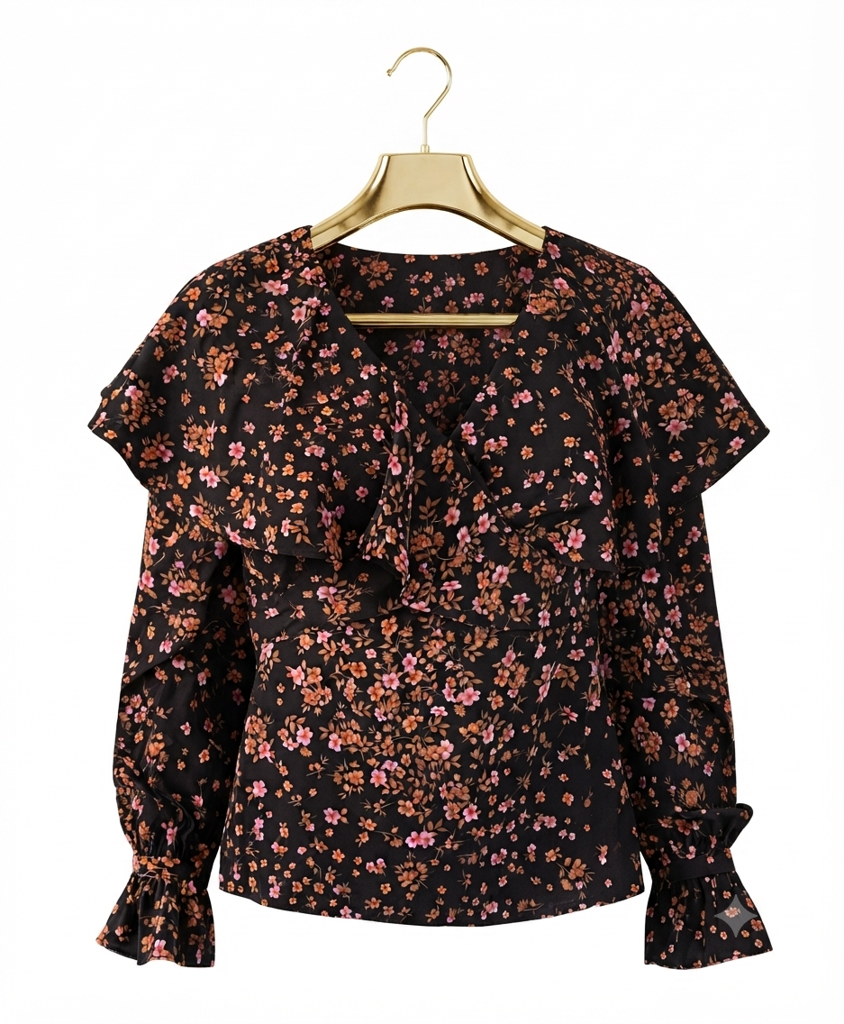 Blusa Floral Con Escote En V y Volantes TOPSHOP (M) NUEVO CON ETIQUETAS 2