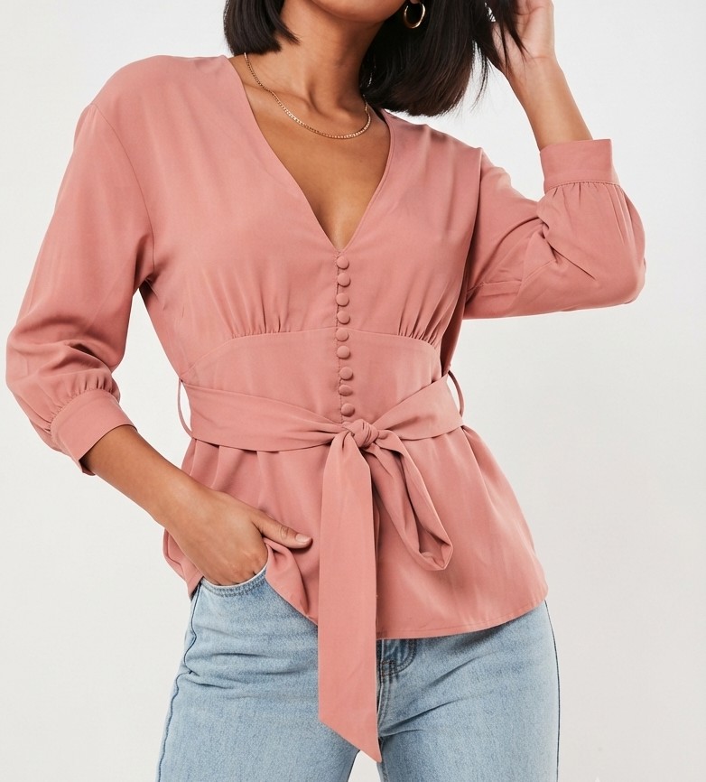 Blusa Escote V Botones y Lazada (Manga 3/4) TOPSHOP (S) NUEVO CON ETIQUETAS 1