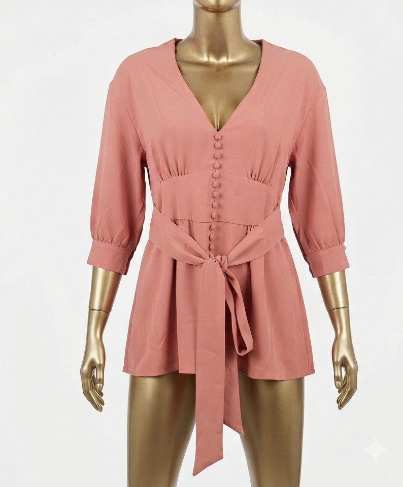 Blusa Escote V Botones y Lazada (Manga 3/4) TOPSHOP (S) NUEVO CON ETIQUETAS 4