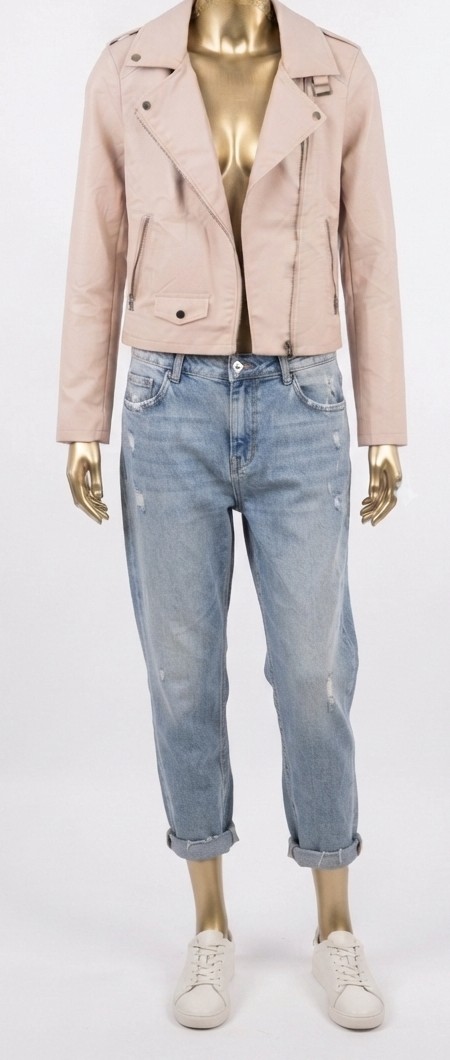Chaqueta Biker de Cuero Sintético Rosa Palo TOPSHOP (S-36) 2
