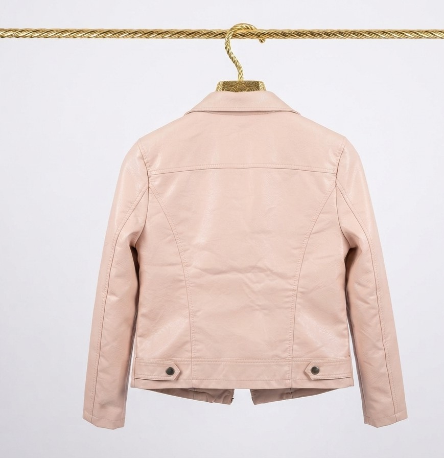 Chaqueta Biker de Cuero Sintético Rosa Palo TOPSHOP (S-36) 3