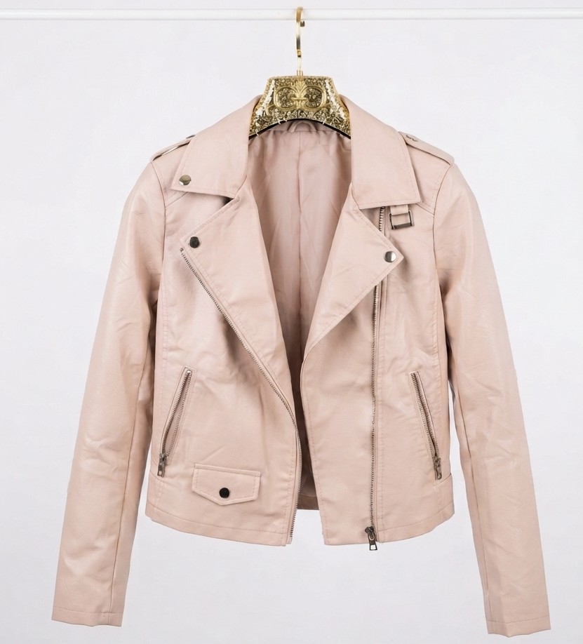 Chaqueta Biker de Cuero Sintético Rosa Palo TOPSHOP (S-36) 1