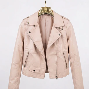 Chaqueta Biker de Cuero Sintético Rosa Palo TOPSHOP (S-36)