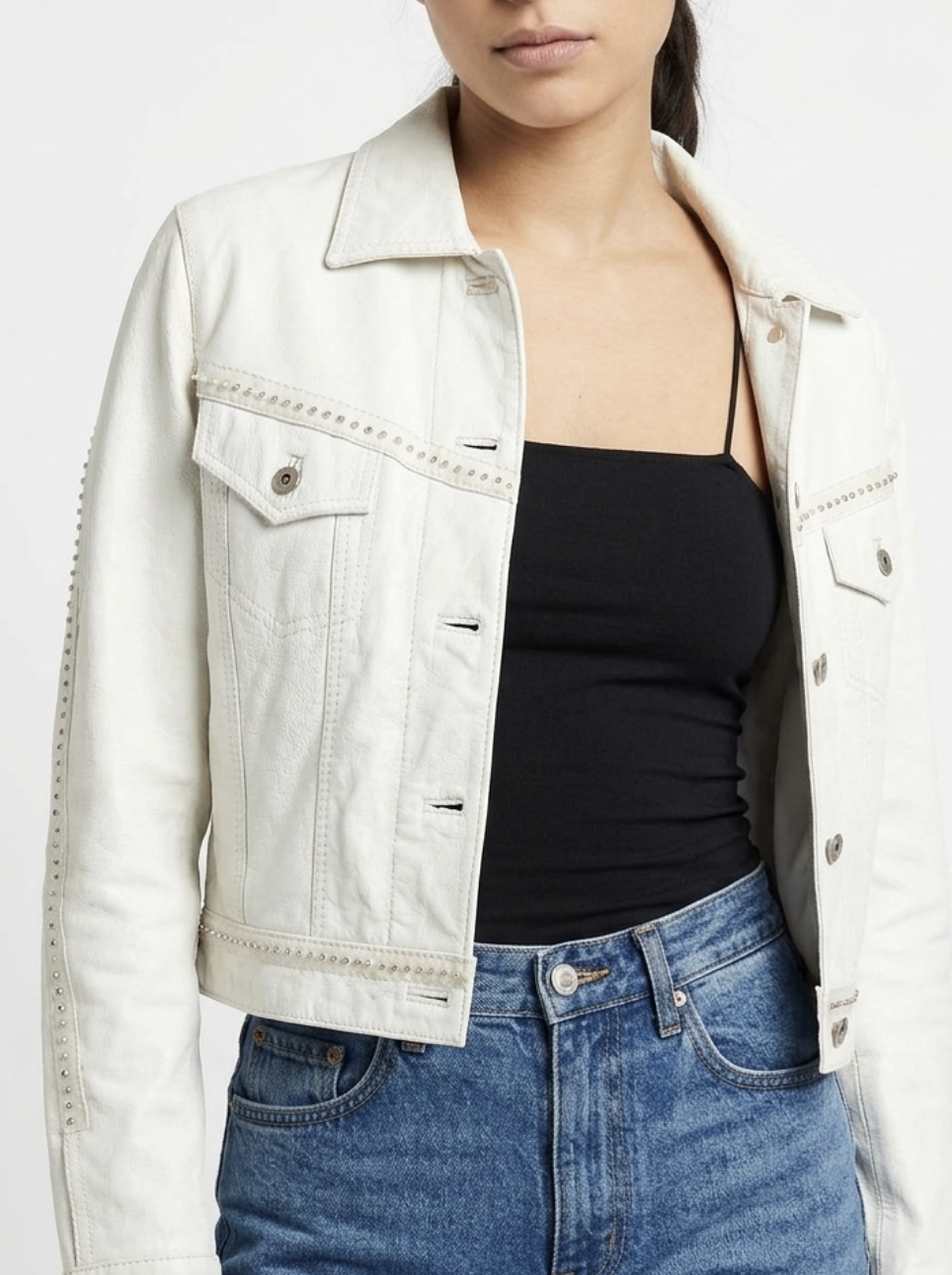 Chaqueta 100% Cuero Diseño Ornamental Western Chic MADE IN ITALY (XS) 3