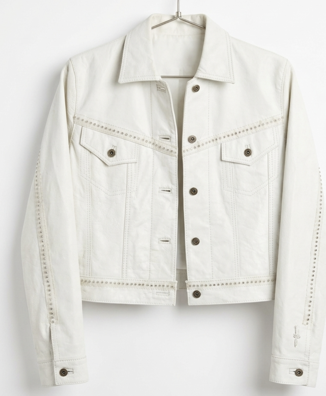 Chaqueta 100% Cuero Diseño Ornamental Western Chic MADE IN ITALY (XS) 4