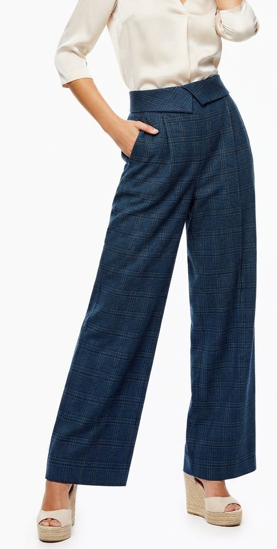 Pantalón de Vestir Azul Pata de Gallo / Escocés TOPSHOP (XL-44) NUEVO CON ETIQUETAS 1