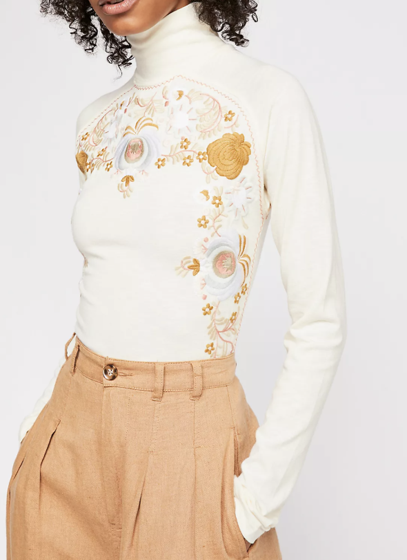 Top Manga Larga 100% Algodón Bordado Disco Rose FREE PEOPLE (S-M) 1