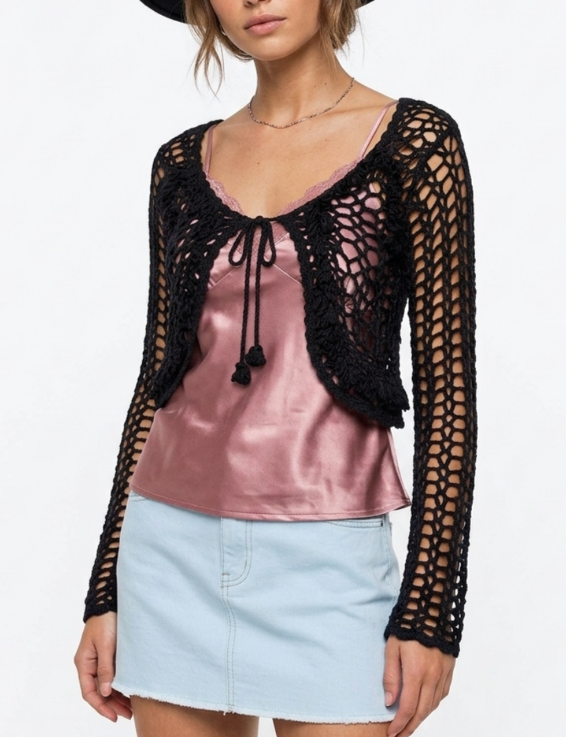 Bolero Crochét 20% Seda Manga Extra Larga LISCIO ITALY (XS-S) 1