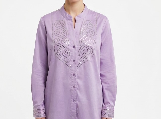 Blusa Lila Con Lentejuelas Y Bordado BOB MACKIE LINEA WEARABLE ART (L) SHOWROOM 2
