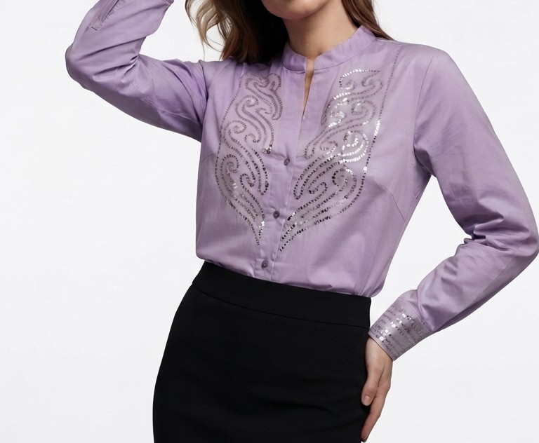 Blusa Lila Con Lentejuelas Y Bordado BOB MACKIE LINEA WEARABLE ART (L) SHOWROOM 1