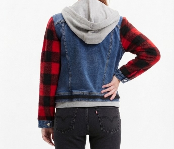 Chaqueta Denim Híbrida con Mangas de Cuadros y Capucha DESIGUAL (S) NUEVO CON ETIQUETAS 3