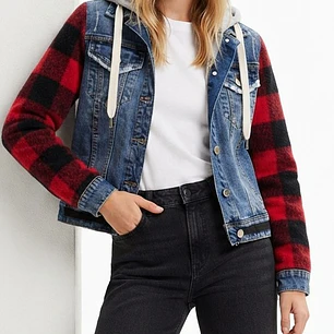 Chaqueta Denim Híbrida con Mangas de Cuadros y Capucha DESIGUAL (S) NUEVO CON ETIQUETAS