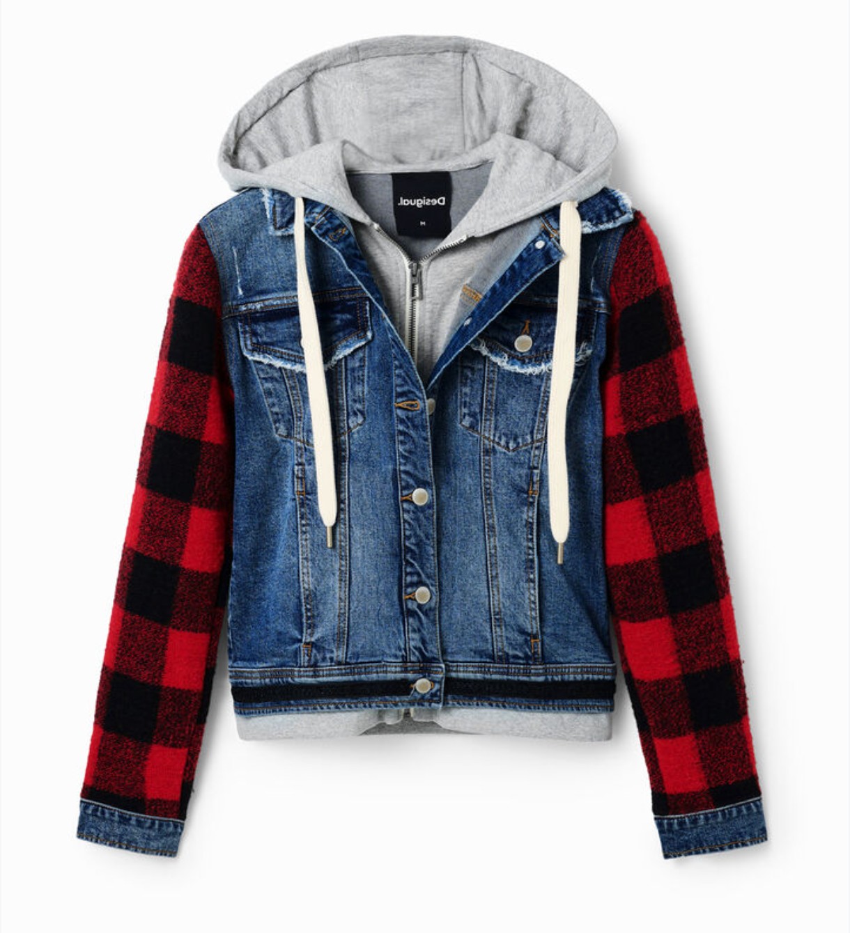 Chaqueta Denim Híbrida con Mangas de Cuadros y Capucha DESIGUAL (S) NUEVO CON ETIQUETAS 2