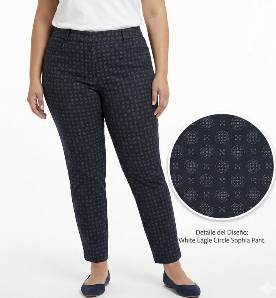 Pantalón Algodón Stretch Estampado Circle Sophia WHITE EAGLE (XL) NUEVO CON ETIQUETAS 1
