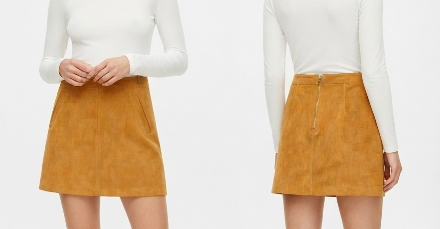 Minifalda de Gamuza con Bolsillos  100% Cuero de Cabra  ABERCROMBIE & FITCH COLLECTION (S) SHOWROOM 1