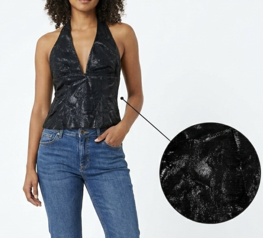 Top Halter 100% Cuero Brillante Snake Feel HUGO BUSCATI (S-M) TRUE VINTAGE 3
