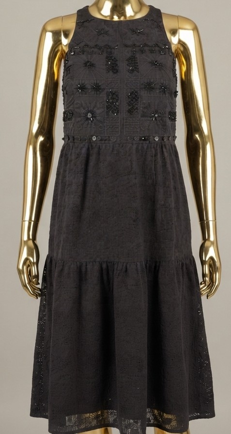 Vestido Maxi Negro Cuello Halter Con Bordados y Encaje DESIGUAL (XS) NUEVO CON ETIQUETAS 3