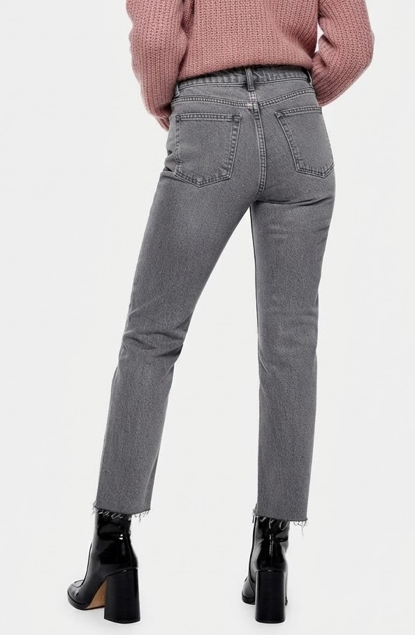 Jeans Gris Lavado Corte Recto Tiro Alto Con Bastilla Desflecada TOPSHOP (S-38) NUEVO 2