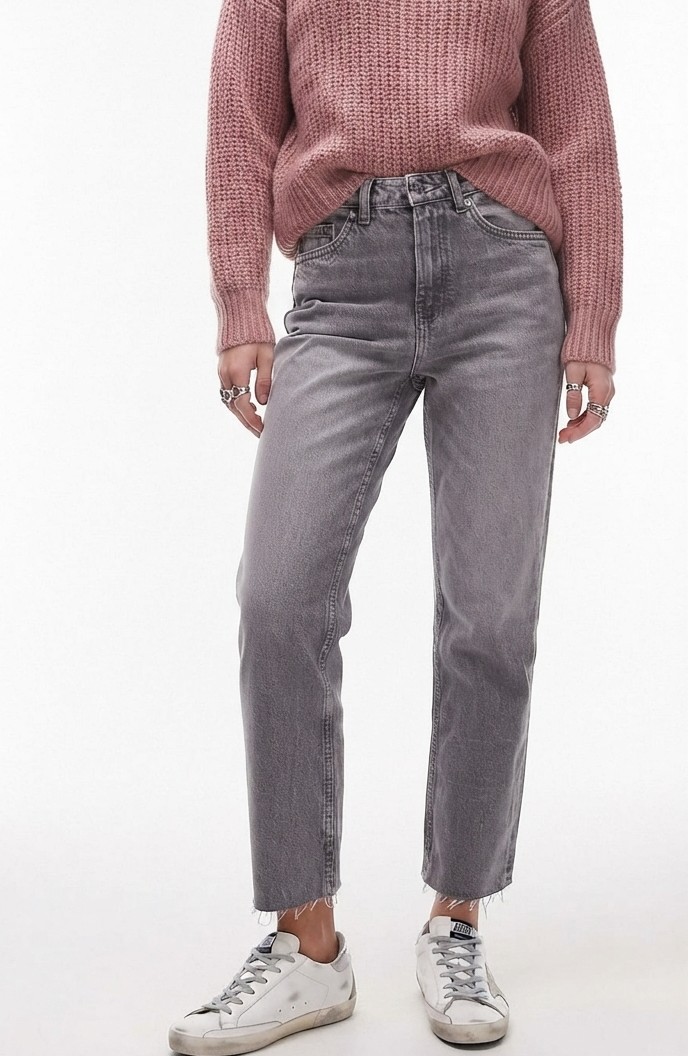 Jeans Gris Lavado Corte Recto Tiro Alto Con Bastilla Desflecada TOPSHOP (S-38) NUEVO 1
