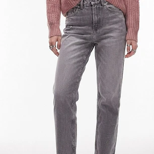 Jeans Gris Lavado Corte Recto Tiro Alto Con Bastilla Desflecada TOPSHOP (S-38) NUEVO