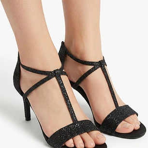 Sandalias De Tacón Alto Con Brillos Negros NINE WEST (37) NUEVO CON ETIQUETAS