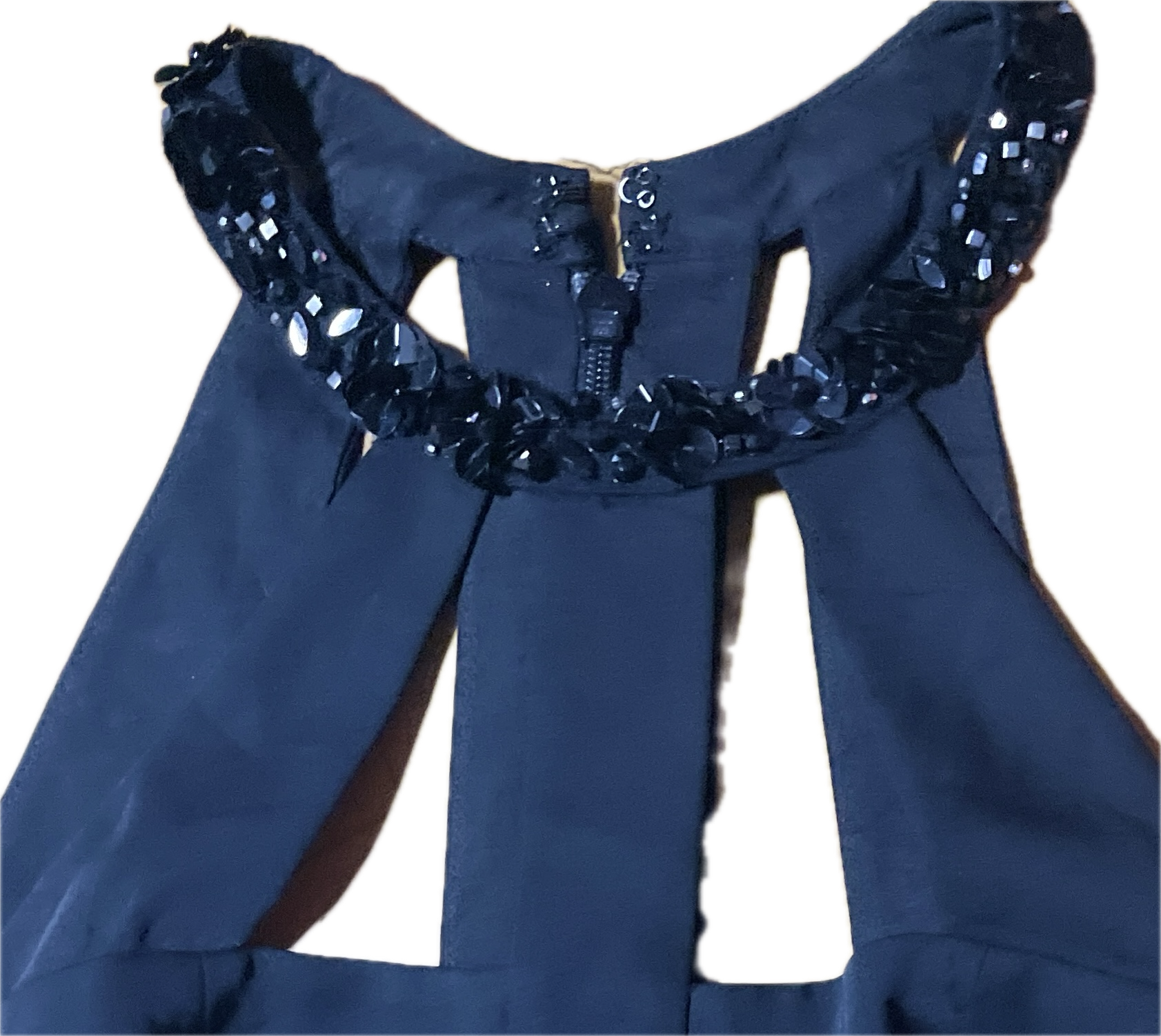 Vestido Black Tie Sheer Bottom Leonora Cuello Pedrería BCBG MAXAZRIA (S) SHOWROOM 6