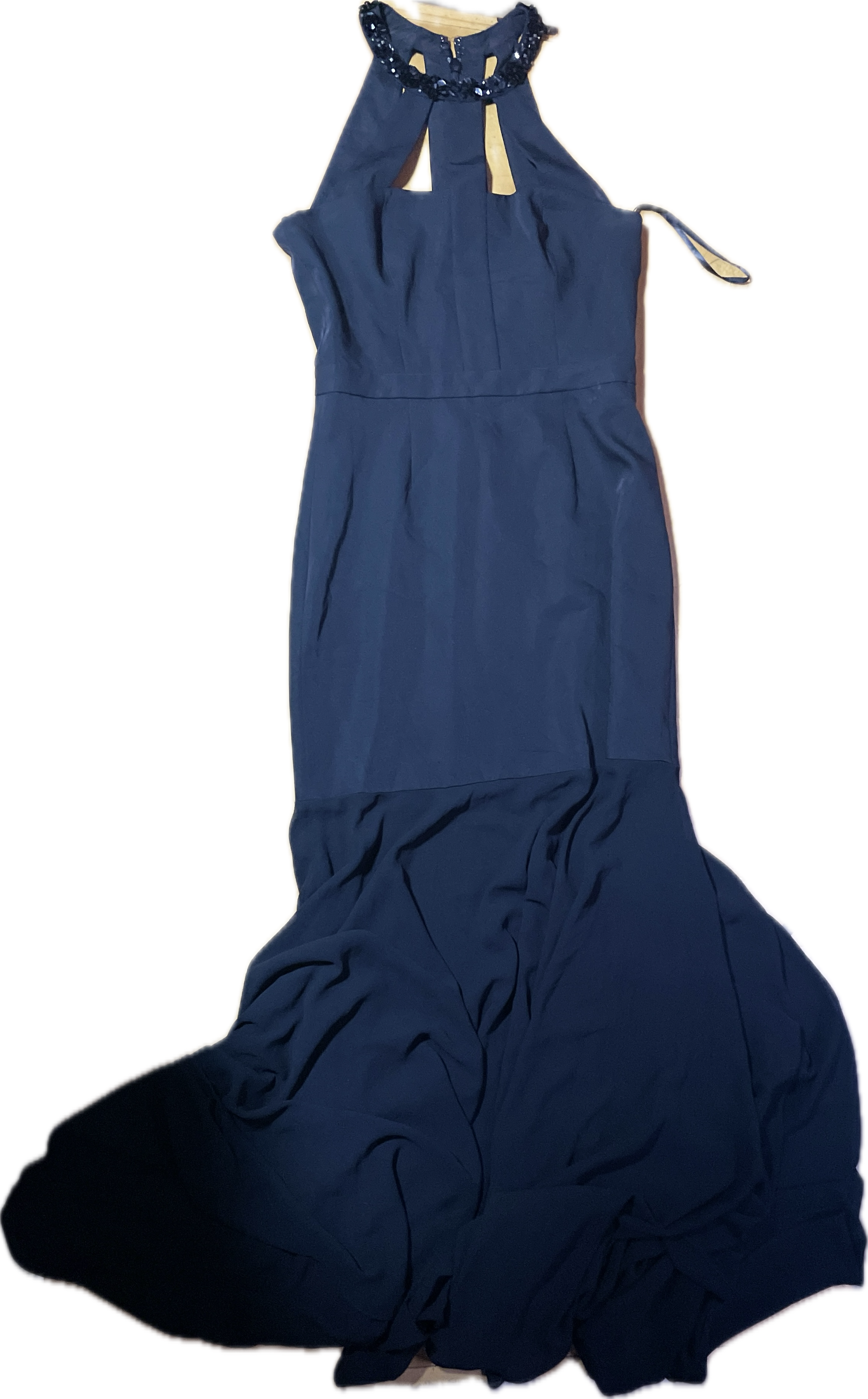 Vestido Black Tie Sheer Bottom Leonora Cuello Pedrería BCBG MAXAZRIA (S) SHOWROOM 7