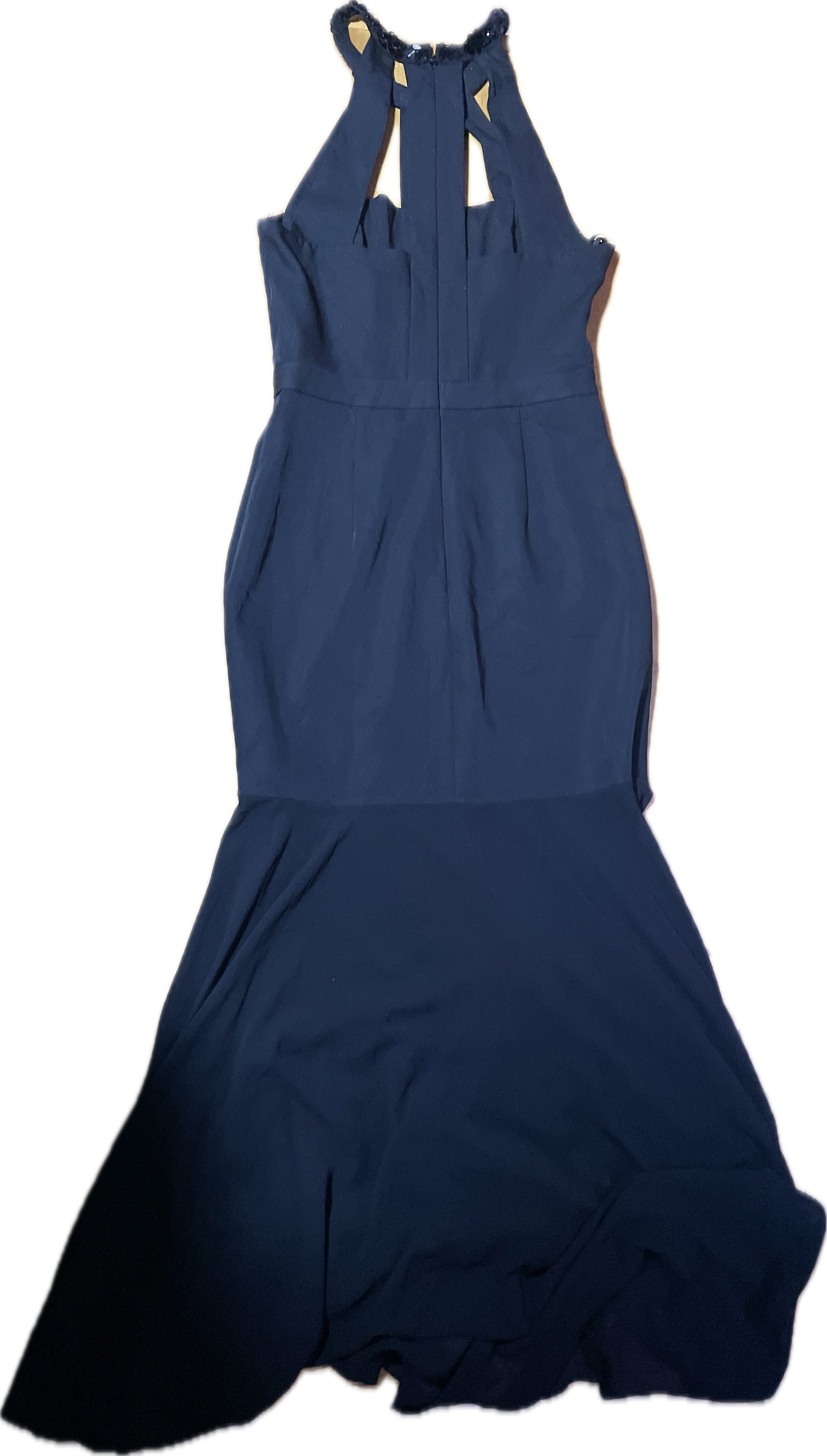 Vestido Black Tie Sheer Bottom Leonora Cuello Pedrería BCBG MAXAZRIA (S) SHOWROOM 8