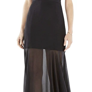 Vestido Black Tie Sheer Bottom Leonora Cuello Pedrería BCBG MAXAZRIA (S) SHOWROOM
