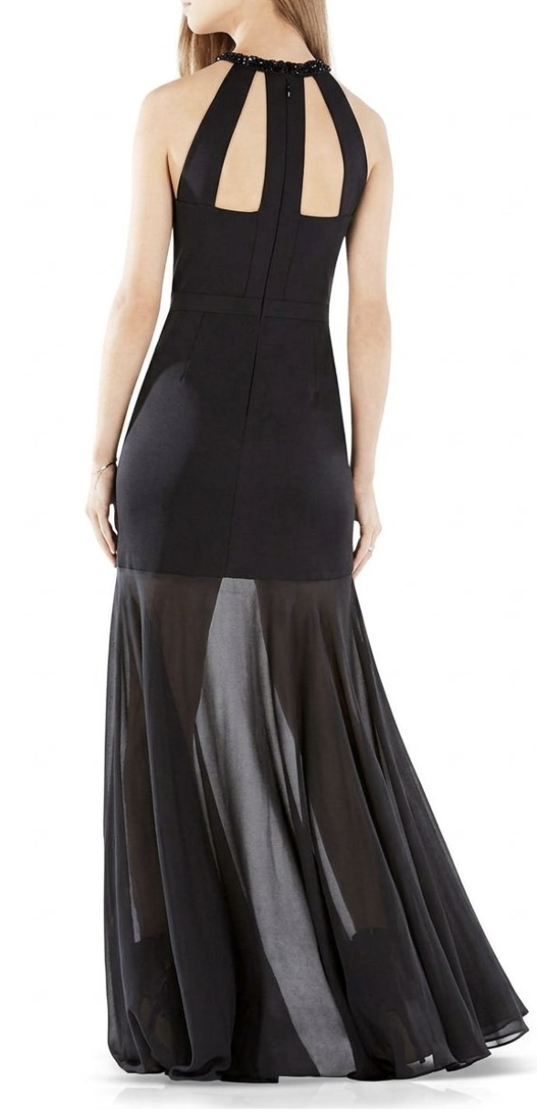 Vestido Black Tie Sheer Bottom Leonora Cuello Pedrería BCBG MAXAZRIA (S) SHOWROOM 2