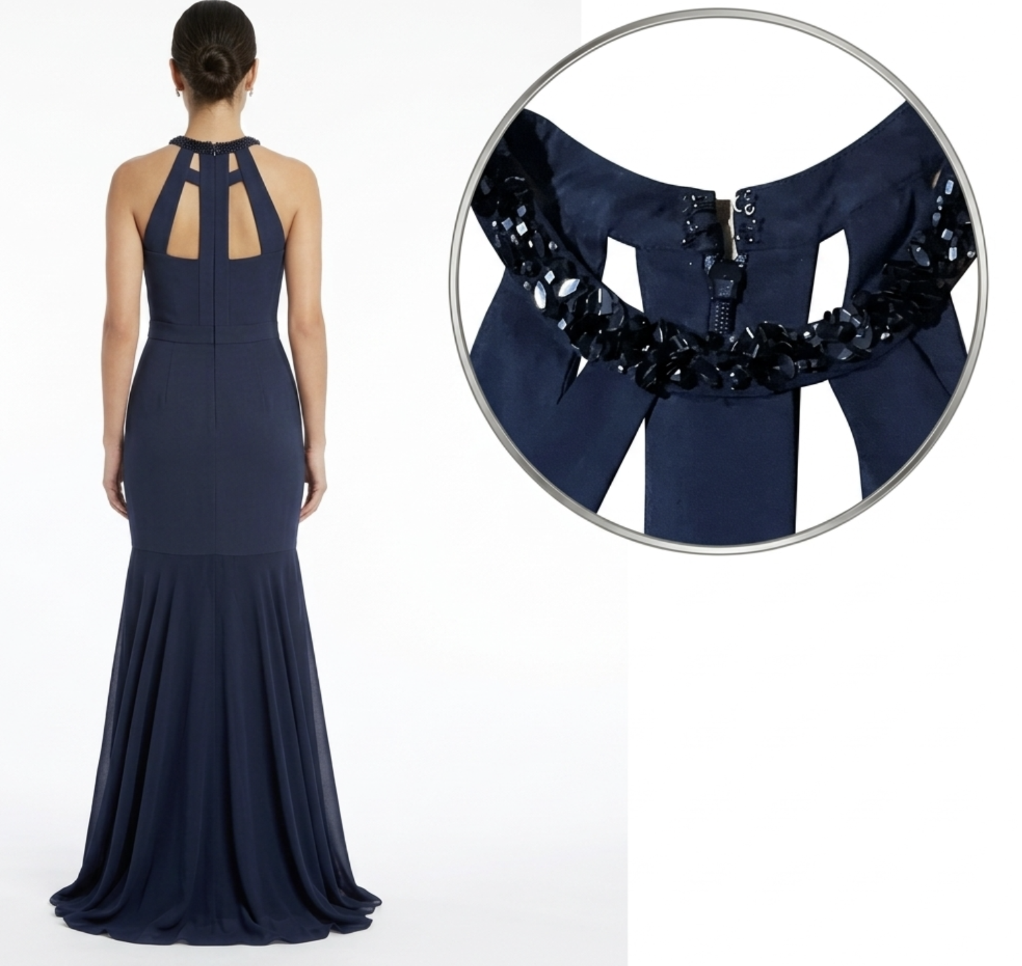 Vestido Black Tie Sheer Bottom Leonora Cuello Pedrería BCBG MAXAZRIA (S) SHOWROOM 3