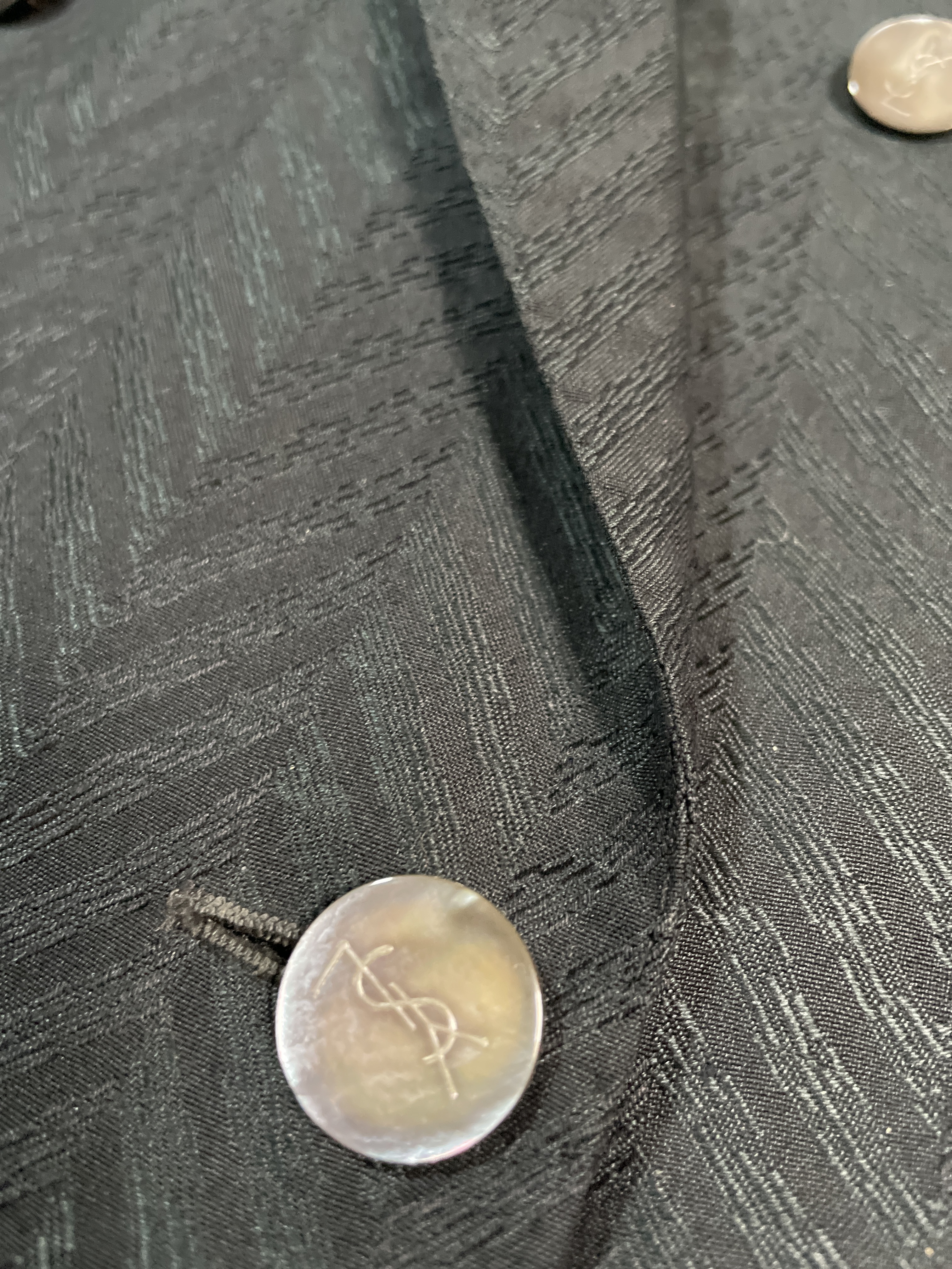 Blazer 100% Seda Jacquard Forro Bemberg Botón Nácar Monográma YSL (L-XL) TRUE VINTAGE 8
