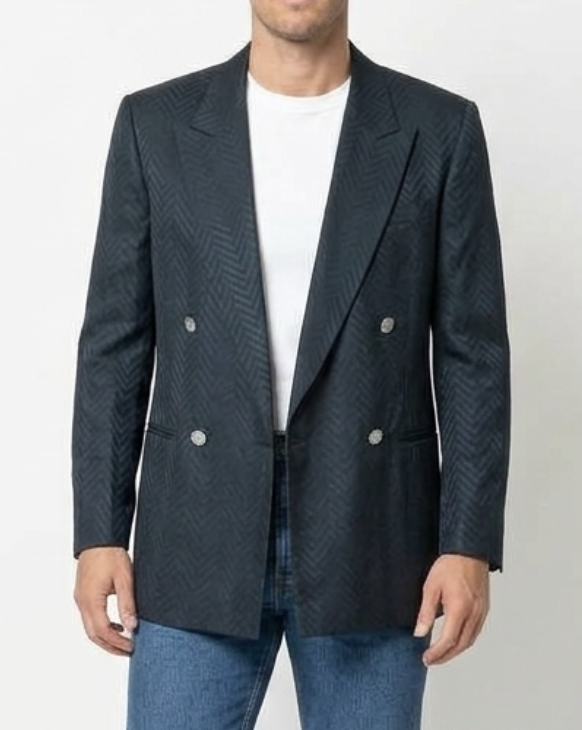 Blazer 100% Seda Jacquard Forro Bemberg Botón Nácar Monográma YSL (L-XL) TRUE VINTAGE 2