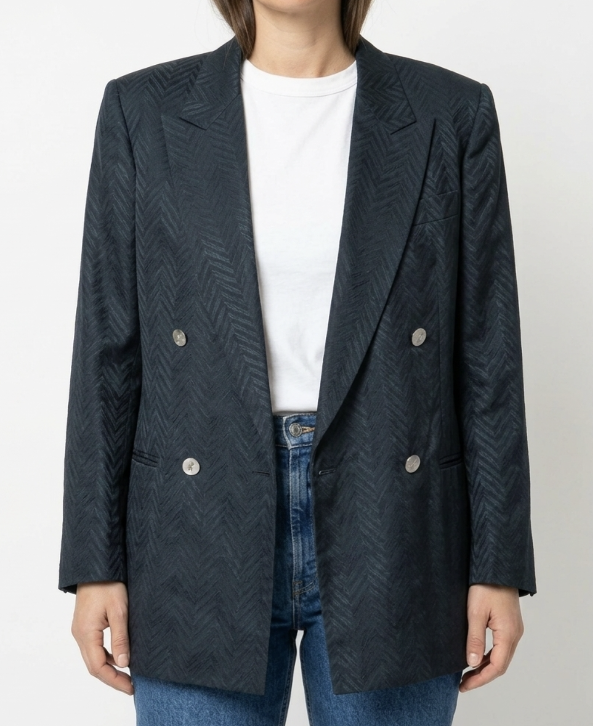 Blazer 100% Seda Jacquard Forro Bemberg Botón Nácar Monográma YSL (L-XL) TRUE VINTAGE 1