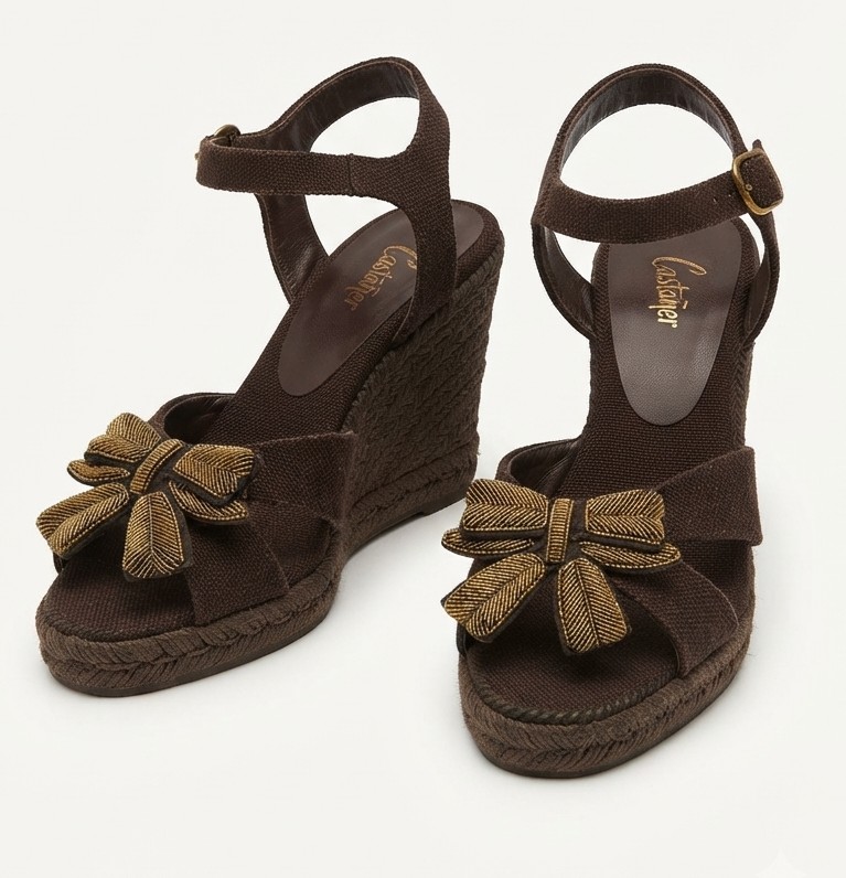 Sandalias Cuña Yute Con Moño Dorado CASTAÑER (36.5-37) NUEVO 3