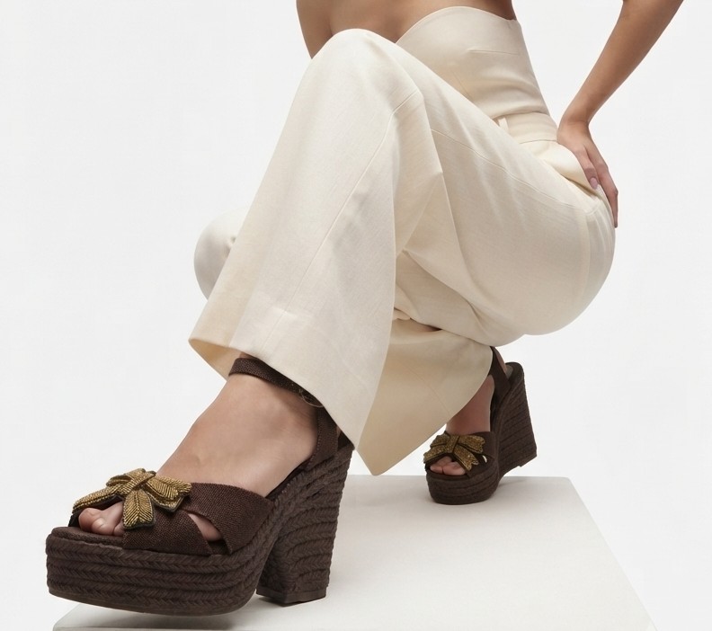 Sandalias Cuña Yute Con Moño Dorado CASTAÑER (36.5-37) NUEVO 2