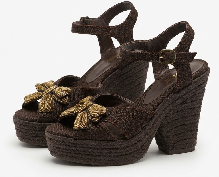 Sandalias Cuña Yute Con Moño Dorado CASTAÑER (36.5-37) NUEVO 1