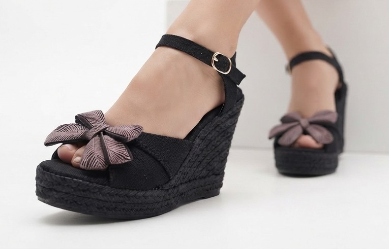 Sandalias Cuña Yute Con Moño Rosado/Lila CASTAÑER (36.5-37) NUEVO 1