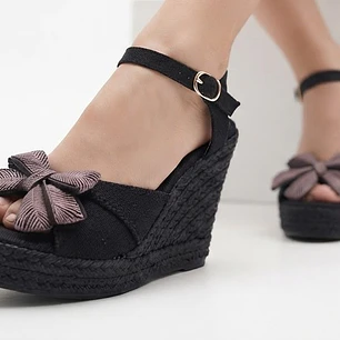 Sandalias Cuña Yute Con Moño Rosado/Lila CASTAÑER (36.5-37) NUEVO