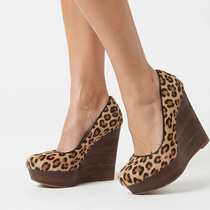 Zapatos 100% Cuero Taco Cuña Leopardo y Plataforma de Madera STEVE MADDEN (36 - 36.5)
