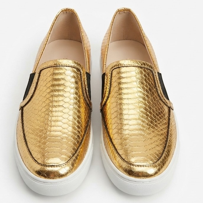 Zapatillas Slip-On Doradas Textura Serpiente NINE WEST (37) NUEVO 1