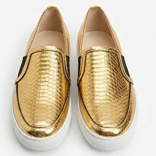 Zapatillas Slip-On Doradas Textura Serpiente NINE WEST (37) NUEVO