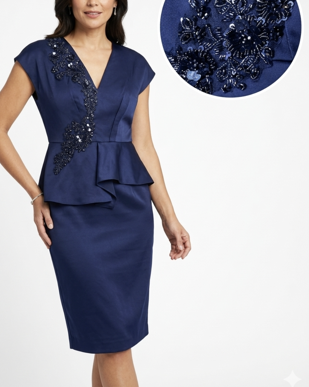 Vestido Cóctail Satín Pedrería Drapeado AIDAN MATTOX (M) NUEVO CON ETIQUETAS 1